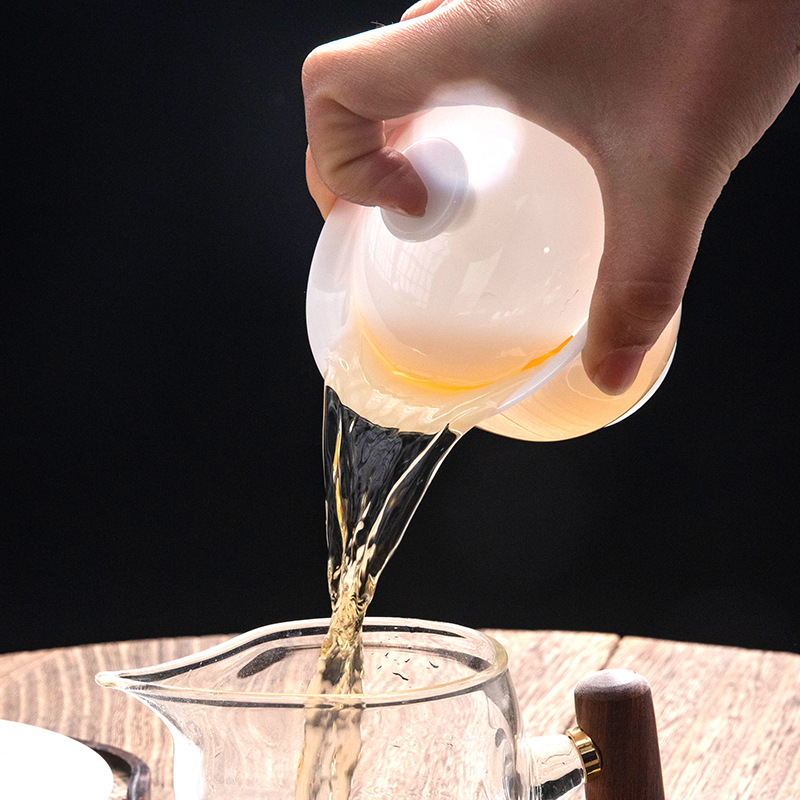 Bộ ấm chén trà Kung Fu sứ trắng Dehua cao cấp, bát phủ men ngọc bích Sancai, quà tặng văn phòng gia đình