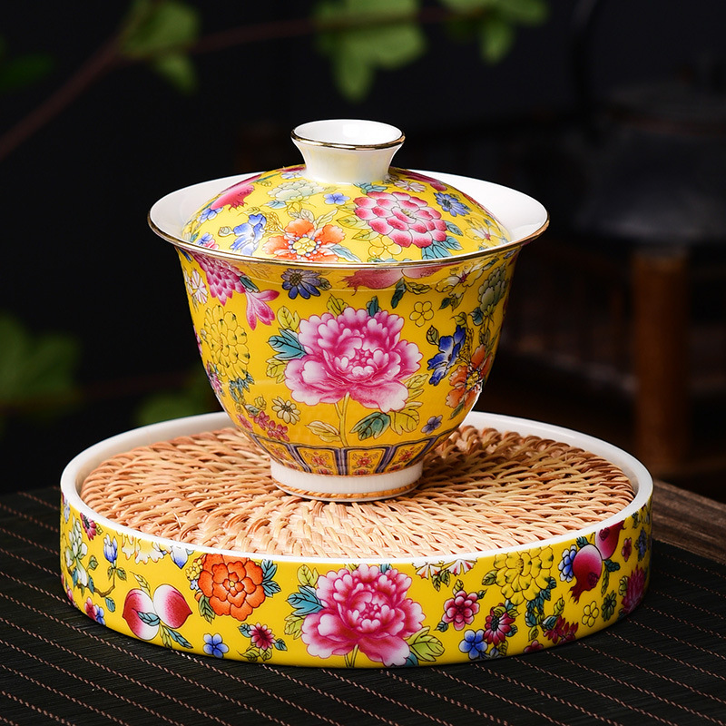 Bát có nắp tráng men một cốc trà gốm sứ Jingdezhen bộ trà Kung Fu bộ trà tam tài bộ trà bán buôn gia dụng