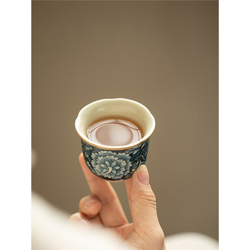 Cốc chủ nhân Ru Kiln Fanhua Cốc bộ trà Kung Fu Cốc trà gia dụng cao cấp đơn giản cổ điển có thể mở tách trà