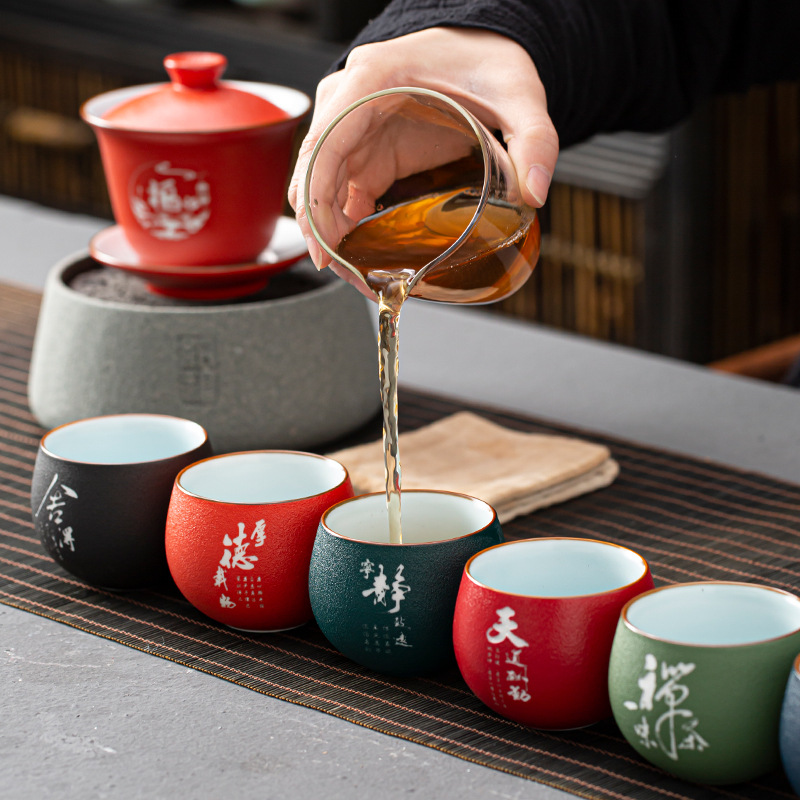 Đồ chơi Cốc chủ nhân gốm thô Cốc đơn Cốc trà gốm sứ Kung Fu lớn Cốc trà retro bán buôn LOGO