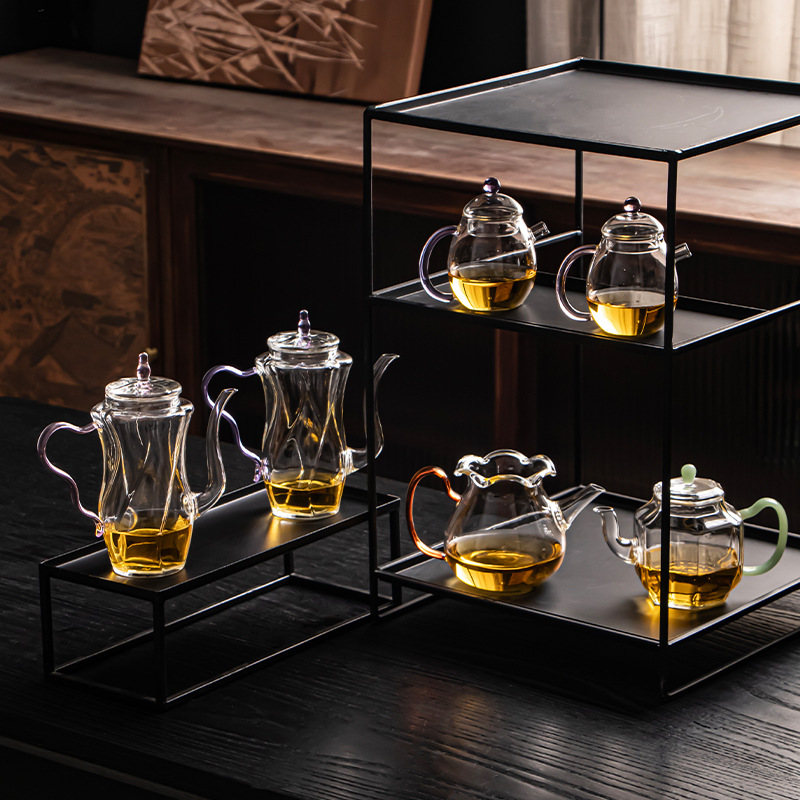 Bộ ấm trà thủy tinh trong suốt dụng cụ pha trà phục vụ khách văn phòng phòng phòng khách gia đình cốc trà Kung Fu ấm trà nắp bát trà đạo