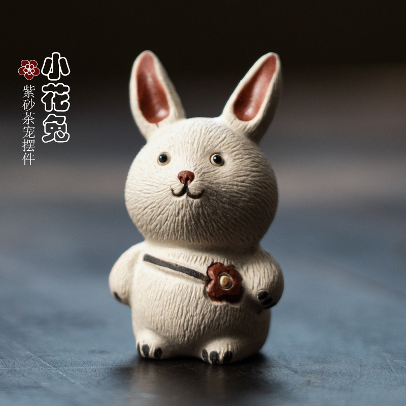 Bán buôn vật nuôi trà thỏ cát tím có thể nuôi cửa hàng Sáng Tạo dễ thương cung hoàng đạo hoa nhỏ thỏ trắng bàn trà đồ trang trí chơi trà