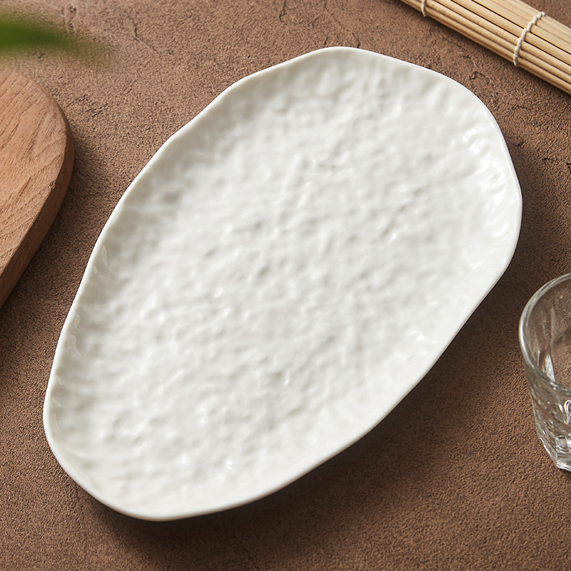 Họa tiết đá đĩa gốm hộ gia đình đĩa sáng tạo đặc biệt đĩa thức ăn phương Tây bánh ngọt đĩa ăn nhẹ đĩa hình bầu dục khách sạn bộ đồ ăn