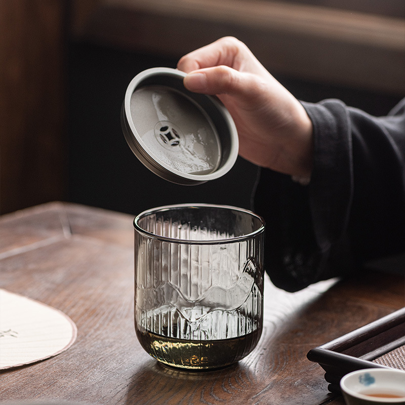 Chậu nước rửa trà Jianshui thủy tinh kiểu Nhật dày hình tròn có nắp lọc phụ kiện trà đạo gia dụng chậu lót thùng trà nhỏ