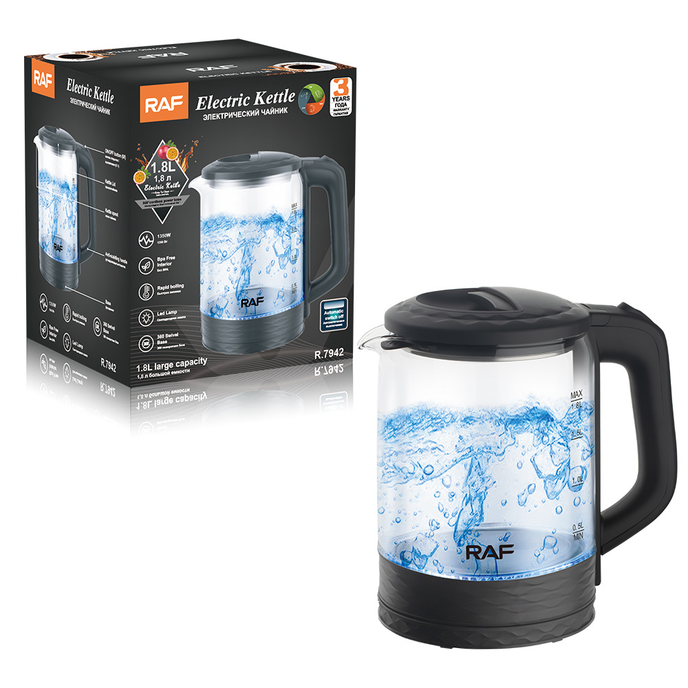 Thủy tinh trong suốt xuyên biên giới tiêu chuẩn Châu Âu, ấm đun nước điện 1.8L, ấm đun nước đa chức năng dung tích lớn tự động, bảo vệ quá nhiệt
