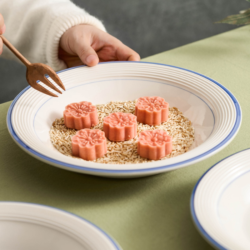 Đĩa 10 inch gốm sứ màu xanh sữa chua, đĩa gia dụng, đĩa tròn, nhà hàng cao cấp, bộ đồ ăn khách sạn, đĩa sâu, đĩa mì Ý