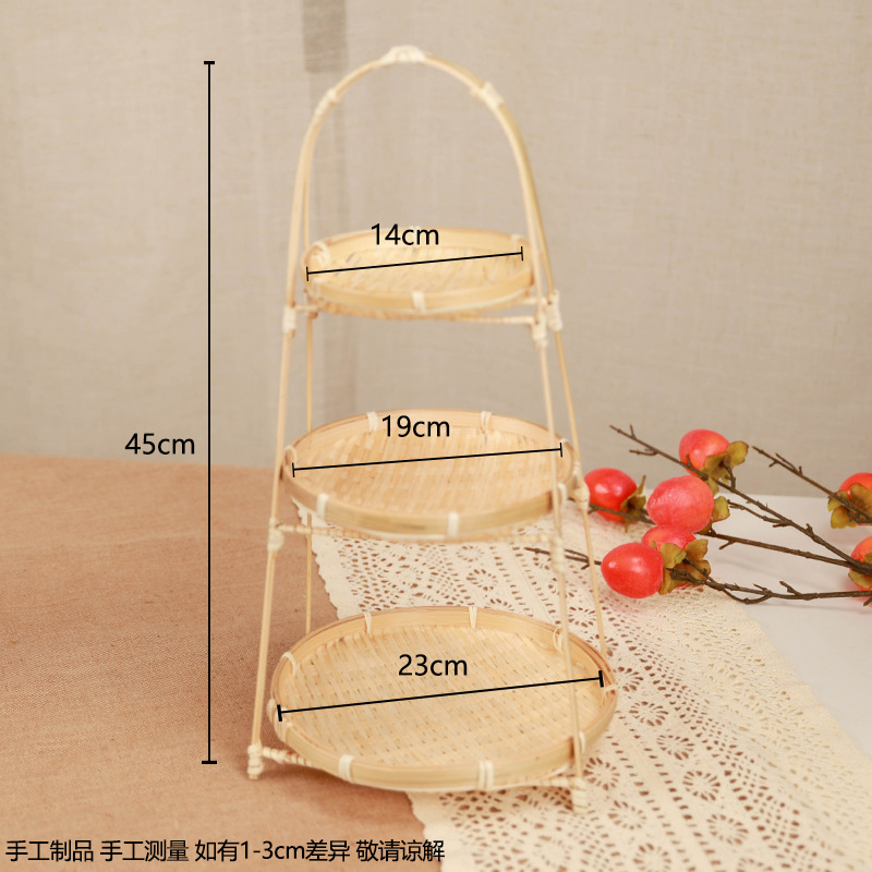 Kho lò nướng bánh tre đan thủ công bày bàn ăn trái cây lưu trữ đám cưới giỏ xách một lớp khay đa năng
