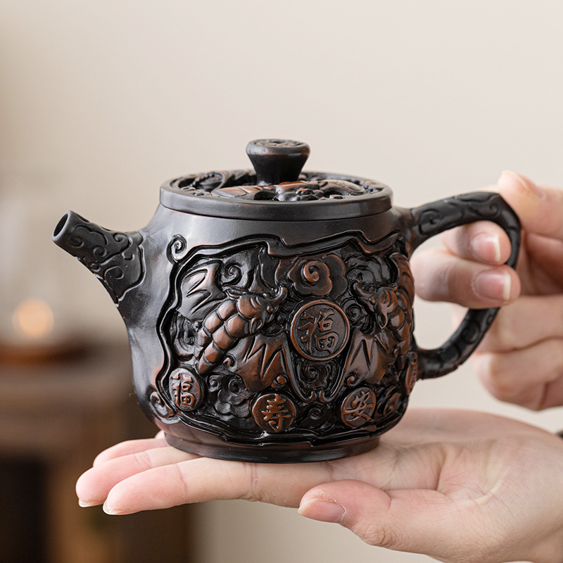 Ấm pha trà dung tích lớn gốm tím Wufu Linmen ấm pha trà gốm sứ gia dụng cổ điển nổi thủ công sản phẩm mới Zheng Zhitian