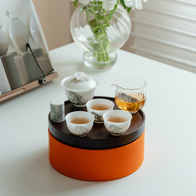 Bộ trà du lịch cầm tay ngoài trời bằng sứ ngọc bích đá Bộ bát pha trà mỡ cừu nắp cốc trà trọn bộ hộp quà