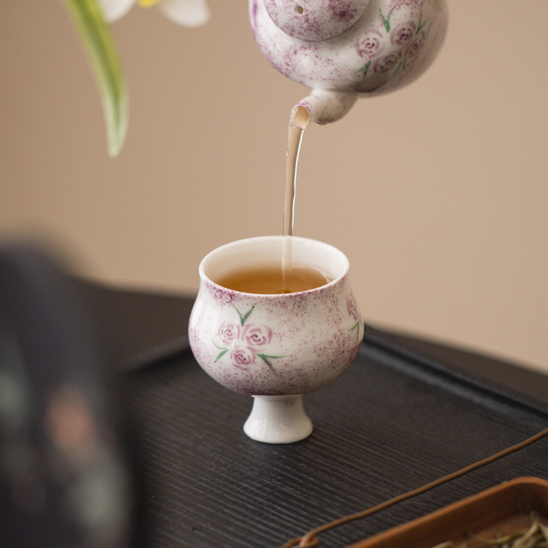 Cốc trà gốm sứ tráng men màu vẽ tay cốc chủ nhân tách trà bộ trà công phu cốc uống trà nữ gia dụng đơn giản cốc đơn