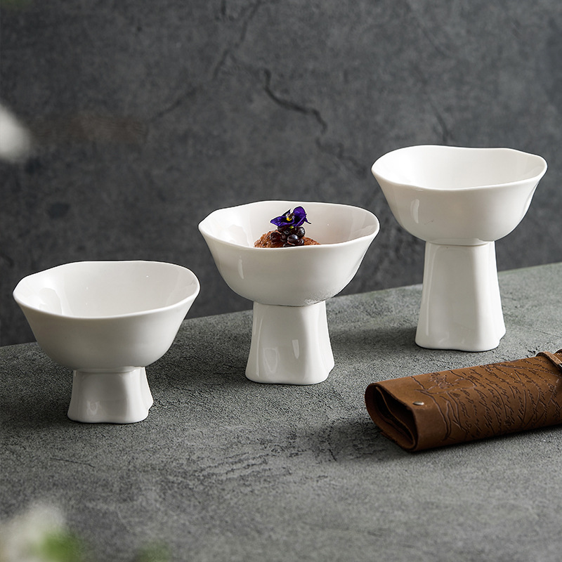 Bát ăn nhẹ chân cao hoa, bát ăn trước nhà hàng khách sạn, món ăn phân tử đặc biệt, món ăn nghệ thuật, bộ đồ ăn bằng gốm, bát ăn nhẹ