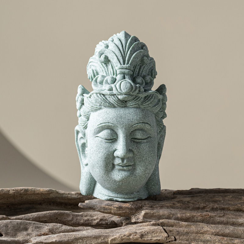 Đồ trang trí thiền Văn Thù Bồ Tát bằng đá sa thạch xanh đồ trang trí phong cảnh cửa ra vào phòng khách kiểu Trung Quốc mới đầu Phật trang trí theo phong cách cổ điển