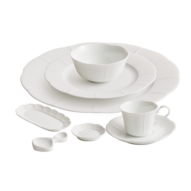 Bộ bát đĩa sứ trắng Dehua cảm giác cao cấp gia dụng ren bát cơm một người ăn khách sạn thương mại bàn ăn kết hợp bộ đồ ăn