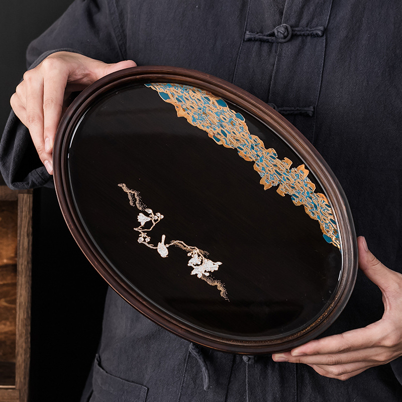 Khay pha khô Cỡ Nhỏ đơn giản sơn mài Quốc Triều khay pha trà gia dụng khay trà bàn pha trà tre Khay đựng ấm Khay đựng trái cây
