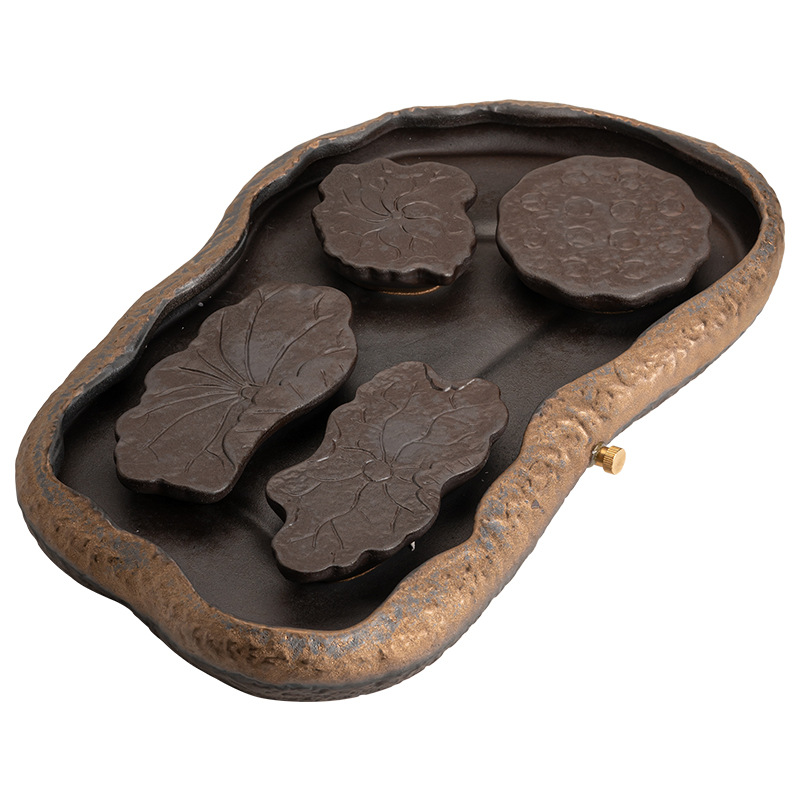 Khay bong bóng khô hồ sen tráng men mạ vàng kiểu Nhật khay đựng trà lớn bằng gốm thô khay đựng trà kiểu thoát nước khay gia dụng