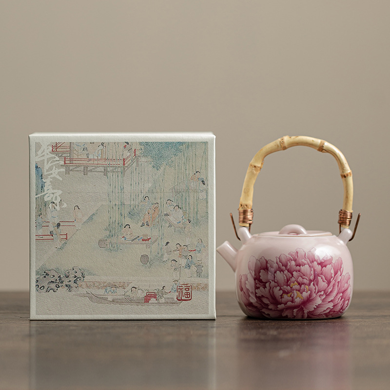 Ấm trà chùm tre hoa mẫu đơn Fenru ấm trà gốm sứ có thể mở ra để nâng cao phong cách Trung Quốc bộ trà Kung Fu ấm đơn hộp quà