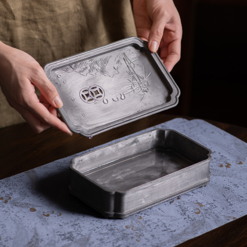 Chậu thiếc cổ, bàn pha khô, Bộ trà Kung Fu kiểu Nhật cổ điển, khay trà, khay đựng nước, khay đựng trà, Khay đựng ấm, khay đựng nước