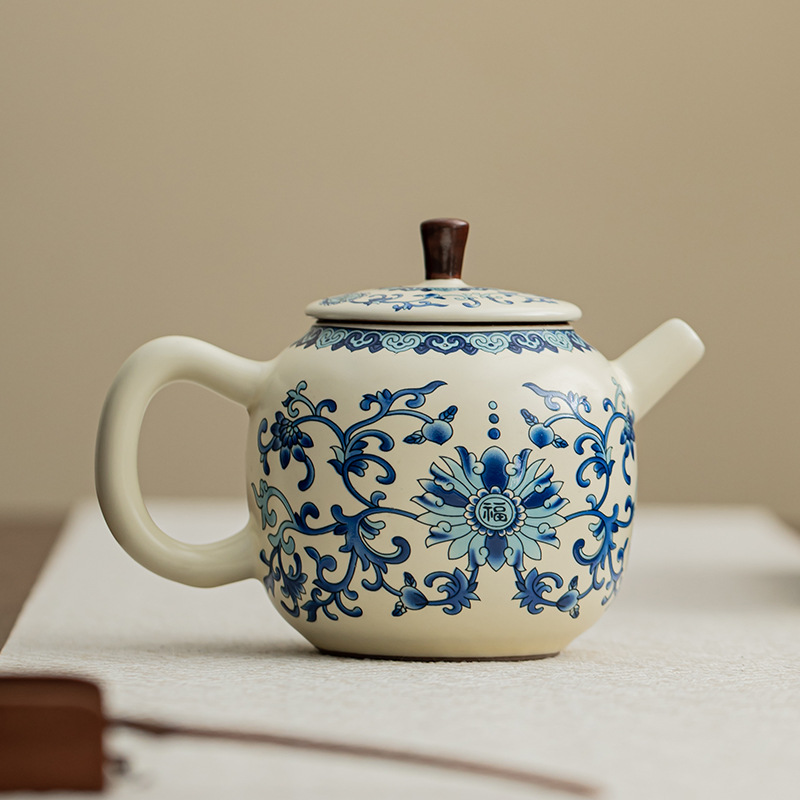 Ấm trà màu xanh và trắng, ấm trà gốm sứ lò Ru, ấm trà dụng cụ pha trà Kung Fu gia dụng, ấm đơn, ấm lọc cổ điển