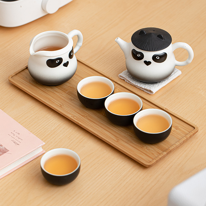 Bộ trà gấu trúc Zhenxi Kung Fu Bộ trà gốm hoạt hình văn phòng gia dụng dễ thương Bộ trà có tay