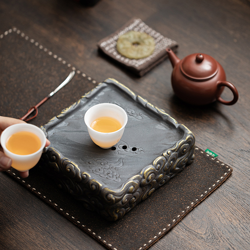 Ấm mây tốt lành bùn đá cũ, bàn bong bóng khô vuông gốm sứ, khay đựng nước gia dụng, khay đựng trà loại nhỏ, bàn trà kiểu Trung Quốc