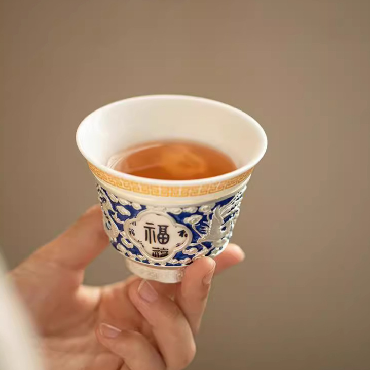 Rồng và phượng mạ bạc Baifu xoay lớn cốc chủ sở hữu lớn dụng cụ trà Kung Fu cốc trà cá nhân tách trà Pu'er cốc đơn bát trà nhỏ