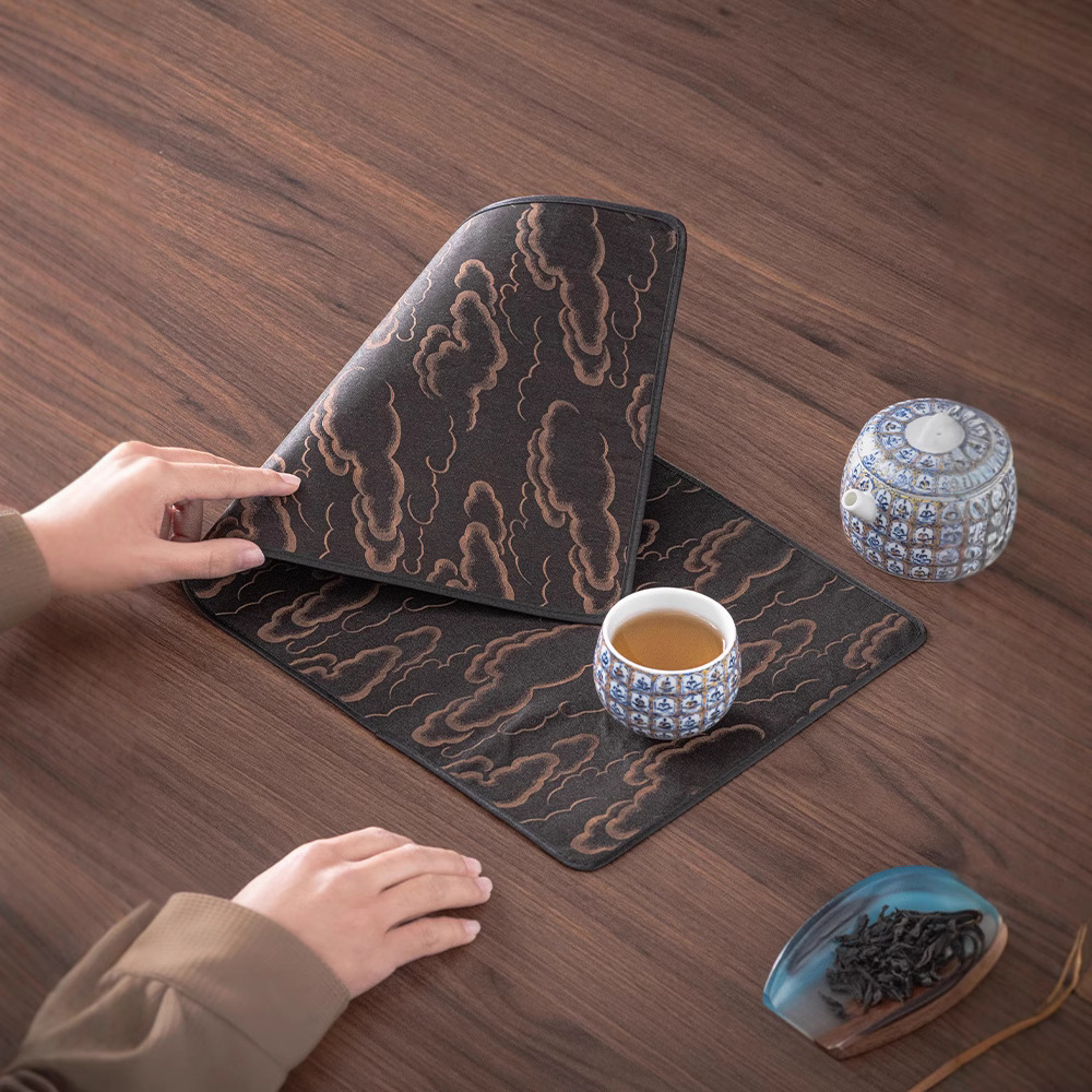 Tấm lót trải trà khô hình chữ nhật sợi mây thơm vải trải bàn kiểu cổ điển cách nhiệt hai mặt kiểu dáng thiền cao cấp mới Trung Quốc vải trà