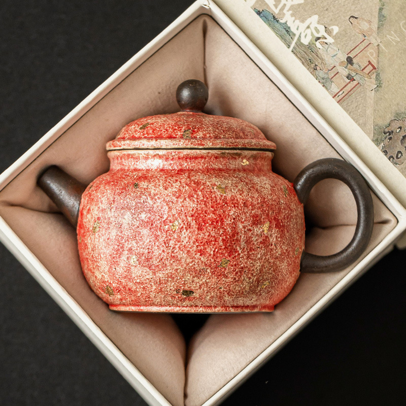Ấm trà gốm màu mỏ đá, ấm pha vàng nhỏ gọn tinh tế, ấm đơn có lọc gia dụng, hộp quà bộ trà sang trọng nhẹ