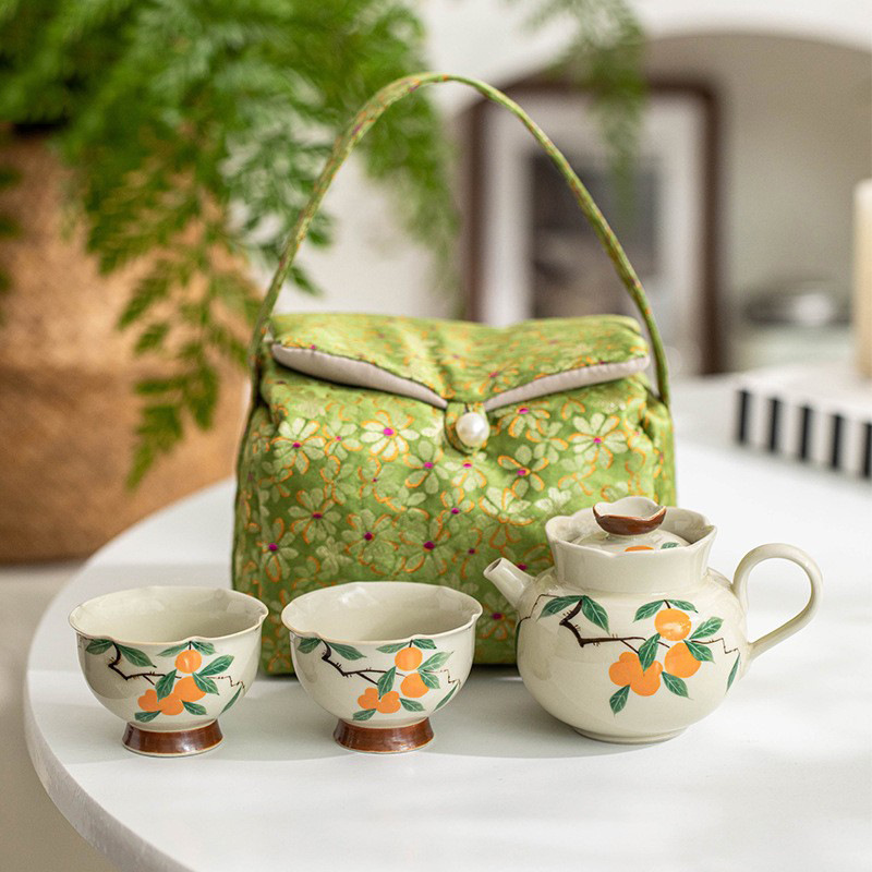 Bộ ấm trà du lịch gốm sứ vẽ tay tặng quà dùng cho cá nhân Ấm pha trà ngoài trời một ấm hai cốc cầm tay ấm pha trà gia dụng