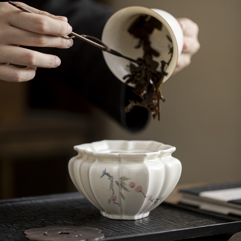 Vẽ tay Kiến Thủy tráng men màu hồng hoa miệng lọ đựng nước khay đựng nước khay trà pha khô dụng cụ trà Kung Fu gia dụng bát nước gốm sứ