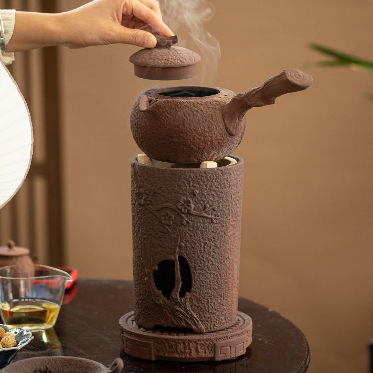 Bếp than, nồi nấu, Bộ dụng cụ pha trà, đèn cồn, đun nước ngoài trời, tay cầm bên gốm sứ