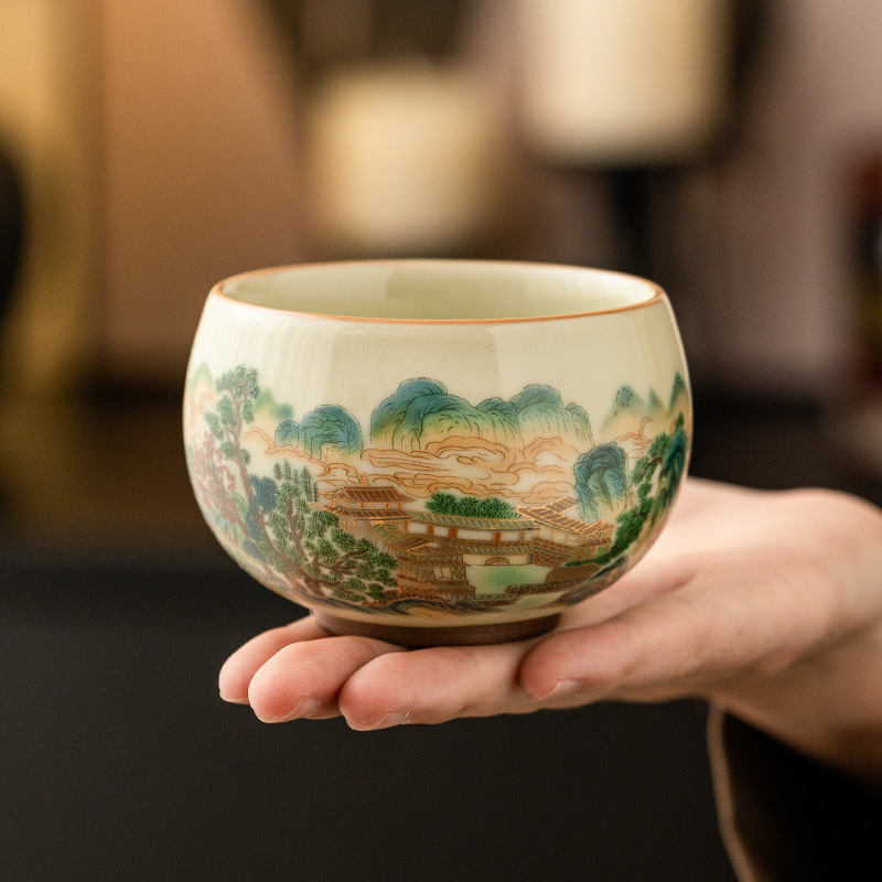 Nhà máy Cốc thiền phong cảnh đầy màu sắc Cốc gốm sứ Cốc chủ sở hữu Bộ trà Kung Fu dung tích lớn Cốc trà Trung Quốc