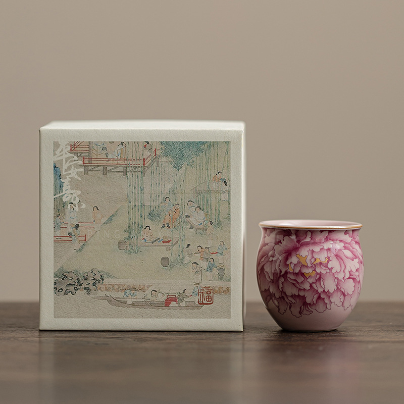 Cốc trà gốm sứ Ru hoa mẫu đơn bột cổ cốc trứng cốc chủ nhân bộ trà Kung Fu cốc trà tách trà