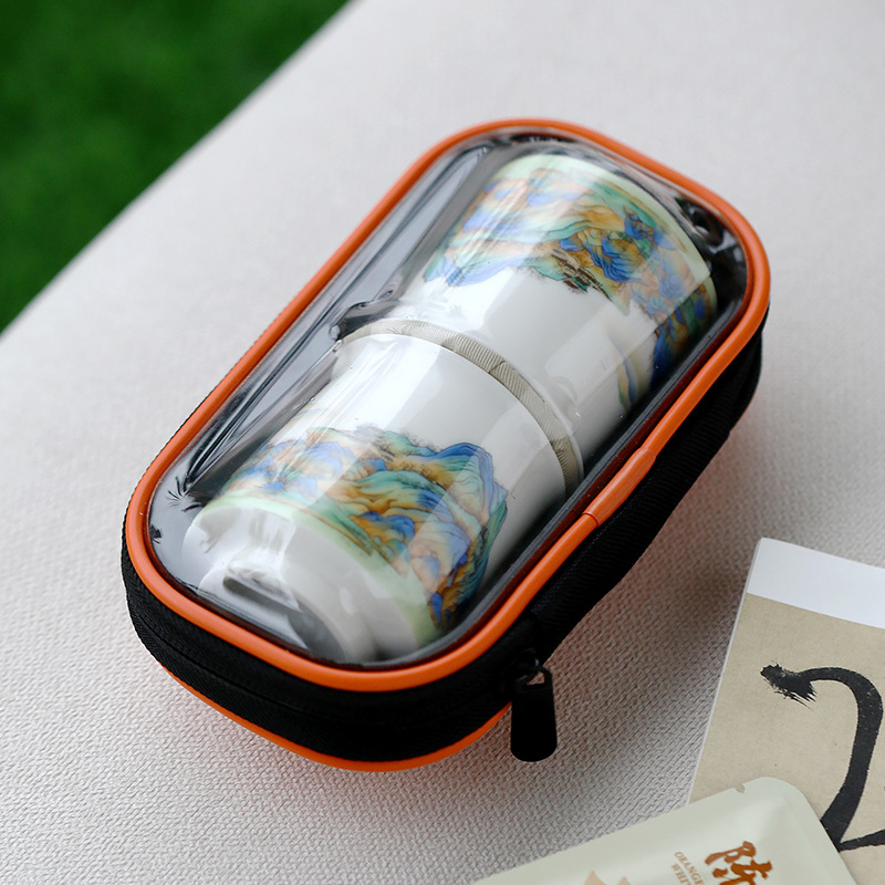 Bộ dụng cụ trà du lịch di động bằng gốm sứ ba mảnh cốc khách hàng gia dụng cốc pha trà lọc ngoài trời