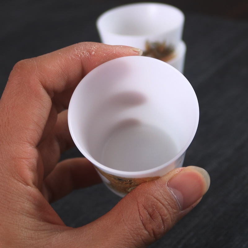 Cốc chủ nhân gốm 12 cung hoàng đạo cao cấp, cốc trà nhỏ bằng sứ trắng trơn, cốc trà ngọc bích, hoa văn lụa vàng nam nữ