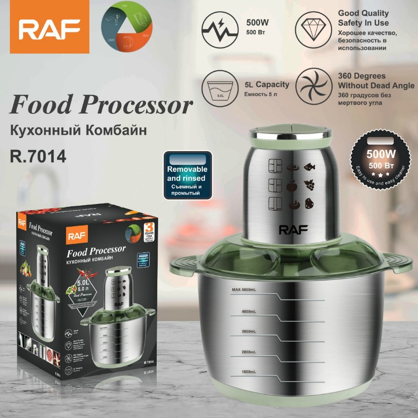 RAF Tiêu chuẩn Châu Âu Tiêu chuẩn Hoa Kỳ Máy xay thịt xuyên biên giới Máy nấu ăn gia đình Nhà bếp Máy nghiền thịt điện bằng thép không gỉ đa chức năng 5L