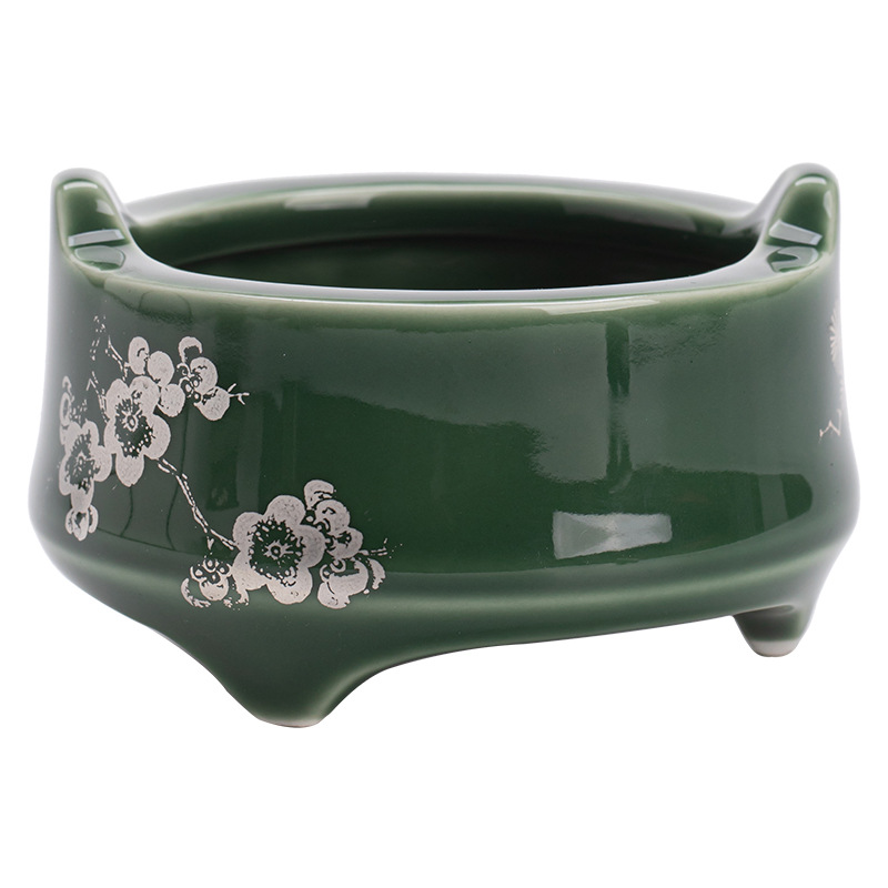 Lư hương vần tre Thanh Liên lư hương gốm sứ kiểu Trung Quốc ba chân lư hương trong nhà nhỏ lư hương trong nhà