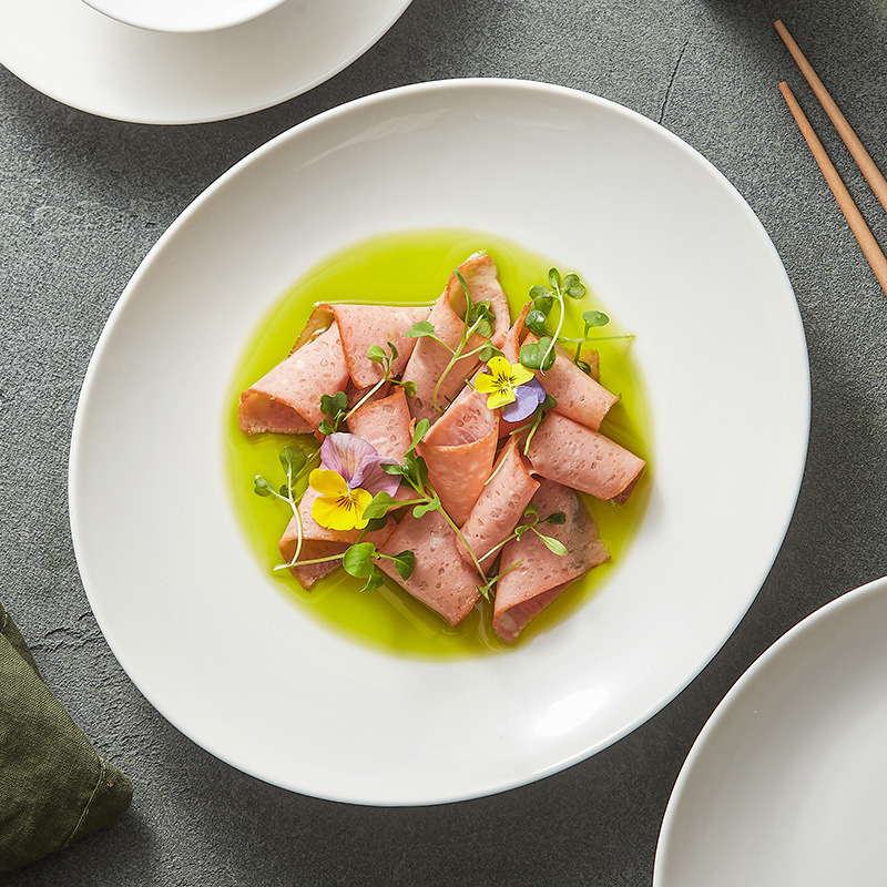 Đĩa gốm sứ Dehua đĩa gia dụng đĩa ăn uống cao cấp đĩa cá đĩa bày bàn bộ đồ ăn khách sạn đĩa đẹp thương mại