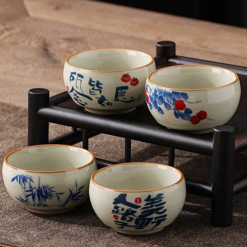 Cốc trà Ru Kiln cốc chủ nhân gốm sứ cốc pha trà gia dụng văn phòng cốc trà màu xanh và trắng cổ điển bộ trà Kung Fu cốc đơn