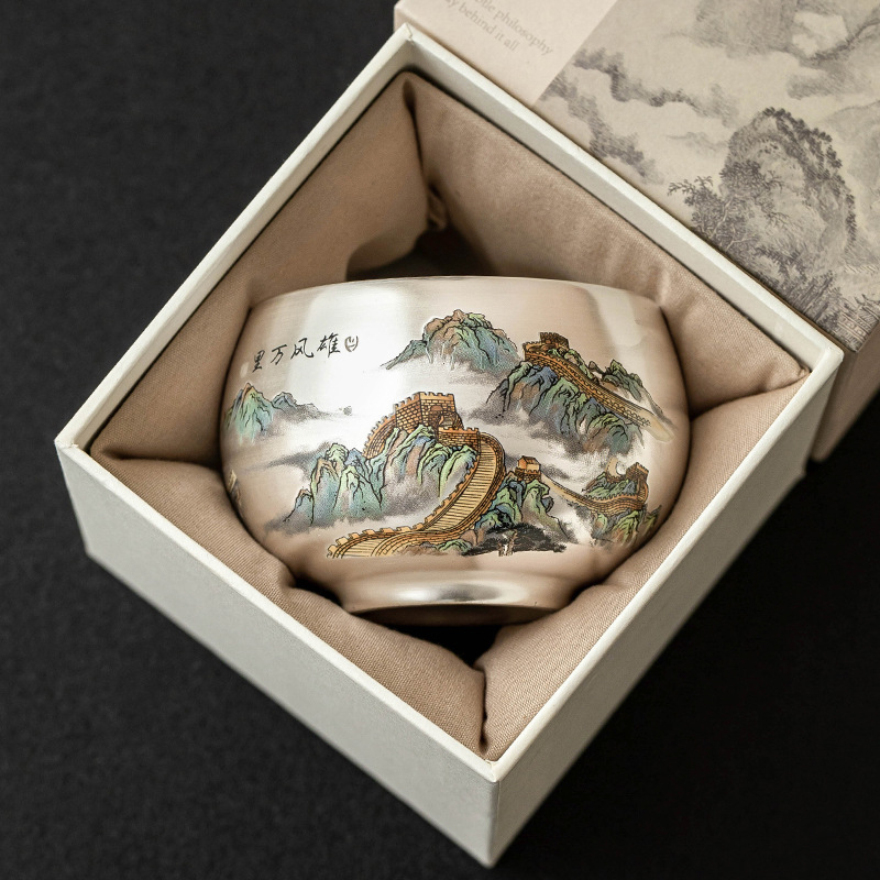 Nhà máy 999 cốc trà gốm sứ mạ bạc Xiongfeng Wanli Luohan cốc ánh sáng sang trọng cốc chủ sở hữu cốc trà cốc trà