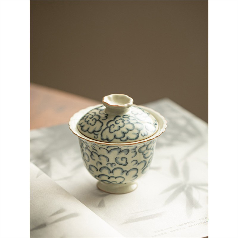 Lò Ru màu vàng vàng Xiangyun Ercai Bát có nắp Bộ trà Kung Fu gia dụng bằng gốm sứ đơn để pha trà và mở bát trà sứ Ru