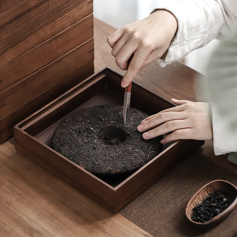 Hộp đựng Bánh trà Phổ Nhĩ bằng gỗ óc chó cao cấp