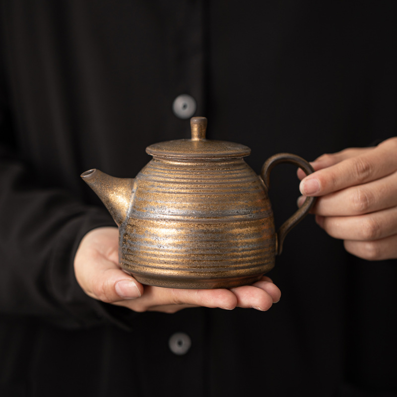 Ấm Trà Công Phu tráng men mạ vàng kiểu Nhật Ấm Trà Công Phu Gốm Sứ Cổ Điển Lỗ Bóng Lọc ấm trà đơn nhỏ