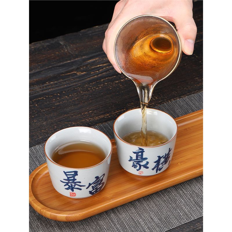 Cốc chủ nhân vẽ tay tinh khiết cốc đơn màu xám thực vật gia dụng cốc trà chuyên dụng cá nhân kiểu Trung Quốc cốc trà gốm sứ bộ trà Kung Fu