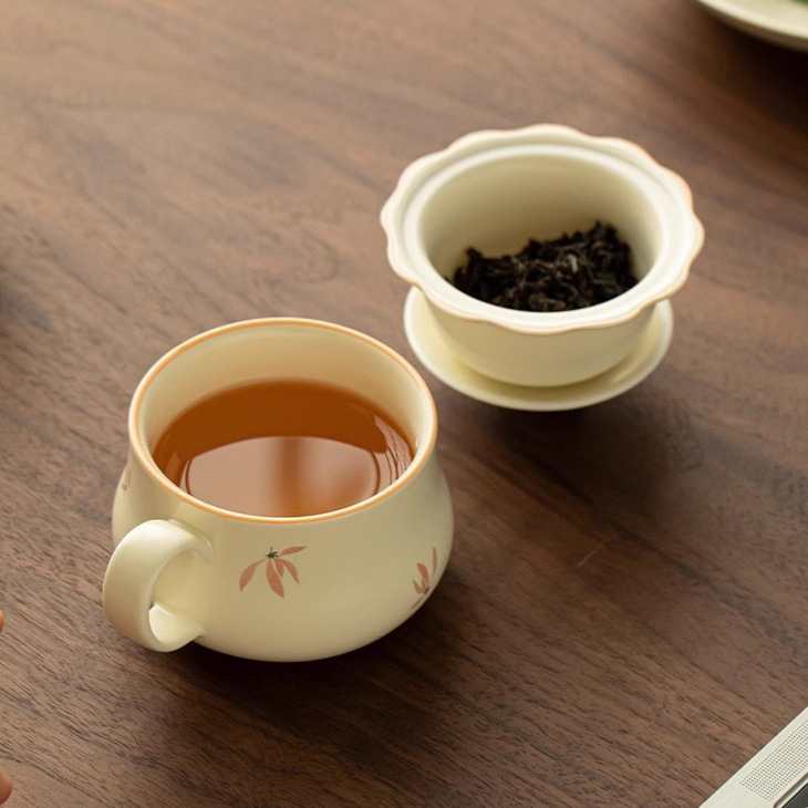 Cốc pha trà hoa lan màu vàng be cốc pha trà tách trà gốm sứ giá trị cao phụ nữ có nắp lọc chuyên dụng