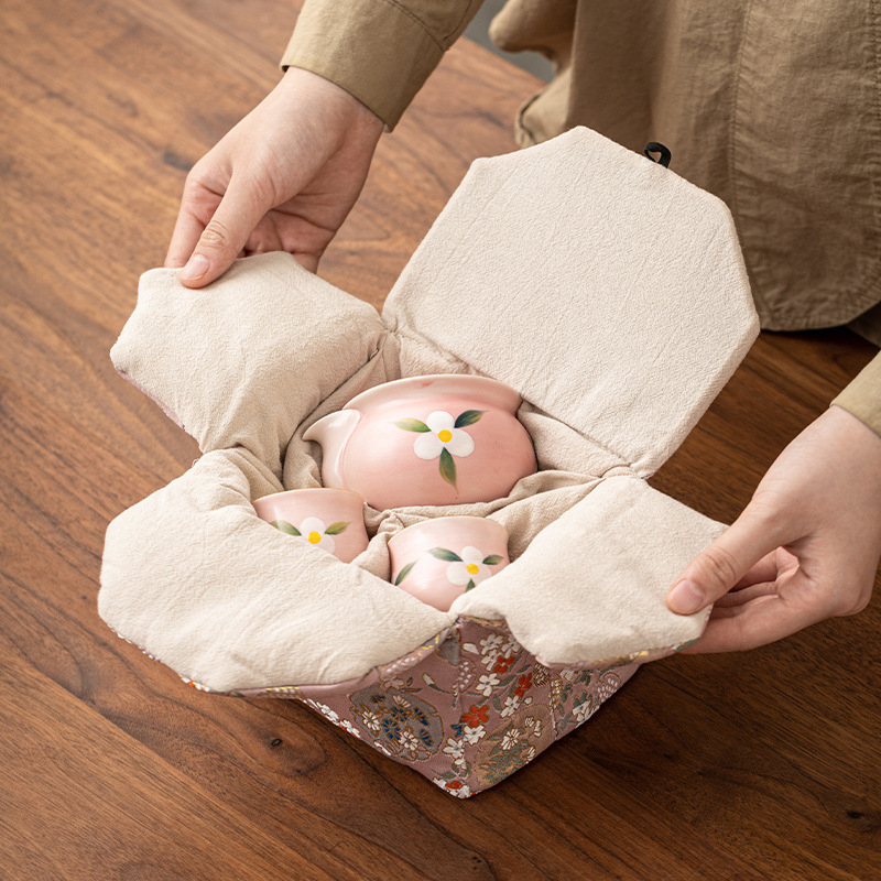 Bình cầm tay bằng gỗ gốm vẽ tay bằng bột Một bình hai cốc có túi thêu