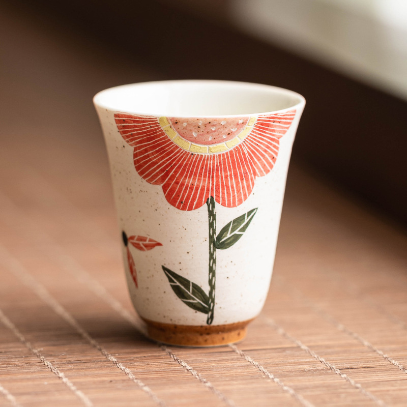 Chén trà hương gốm sứ chạm khắc màu hồng, cốc chủ nhân đãi khách gia dụng, cốc cao cấp đơn, bộ trà kungfu, chén trà
