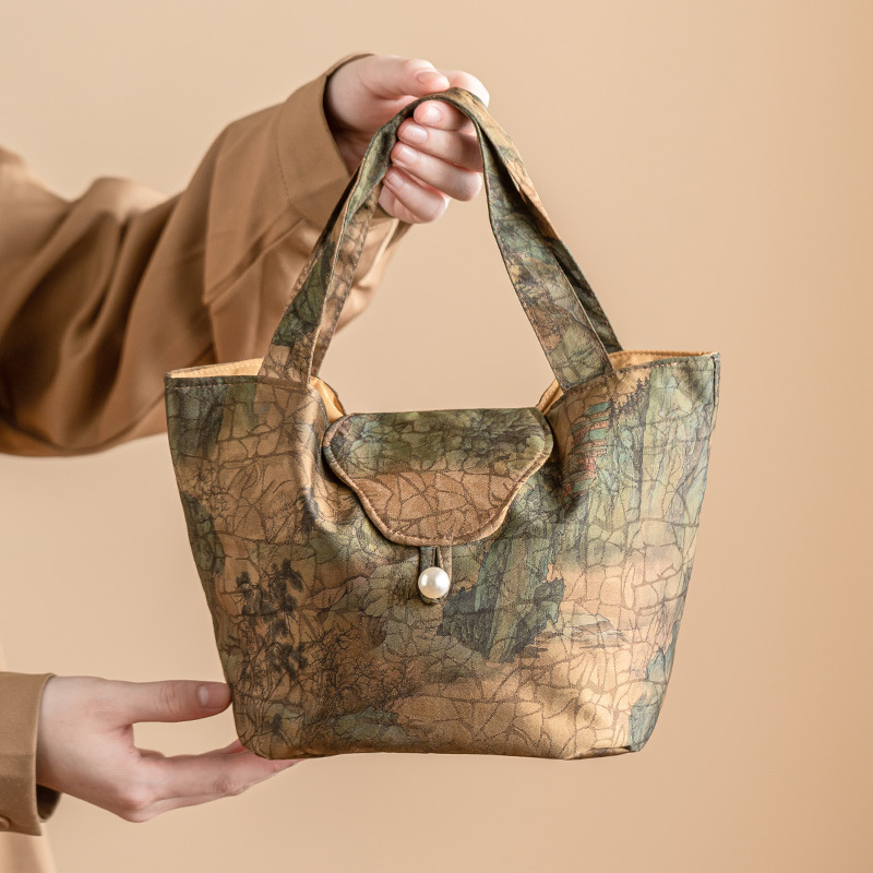 Túi lưu trữ cốc trà có nắp đậy bằng sợi Xiangyun Túi lưu trữ bộ trà xách tay ngoài trời túi lưu trữ túi vải tinh tế