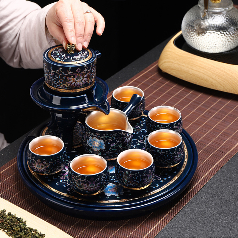 Bộ tách trà mạ bạc Jingdezhen Bộ trà Kung Fu gia đình Dụng cụ pha trà tự động Hộp quà tặng cao cấp
