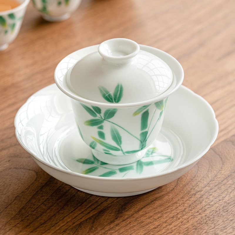 Bát có nắp sứ trắng Dehua Zhiyi Bát trà cao cấp vẽ tay có nắp Bát trà Kung Fu gia dụng không nóng tay