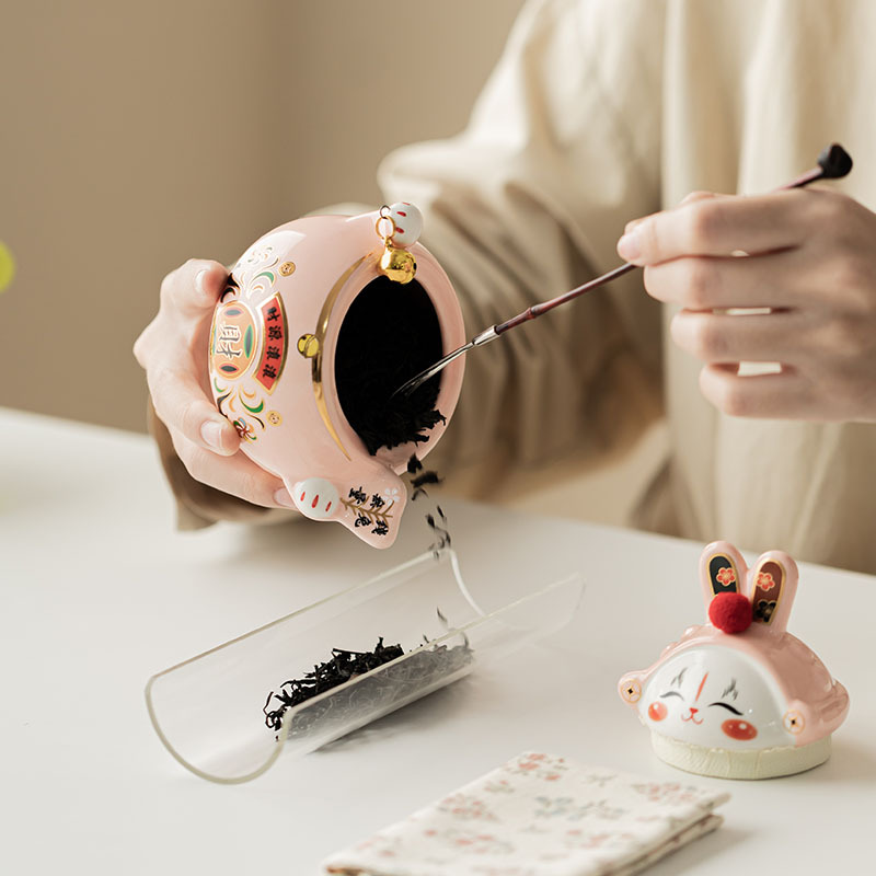 Hộp đựng trà thỏ may mắn, hộp đựng bằng gốm sứ gia dụng, hộp đựng trà chống ẩm kiểu Trung Quốc, đồ trang trí sáng tạo để bàn